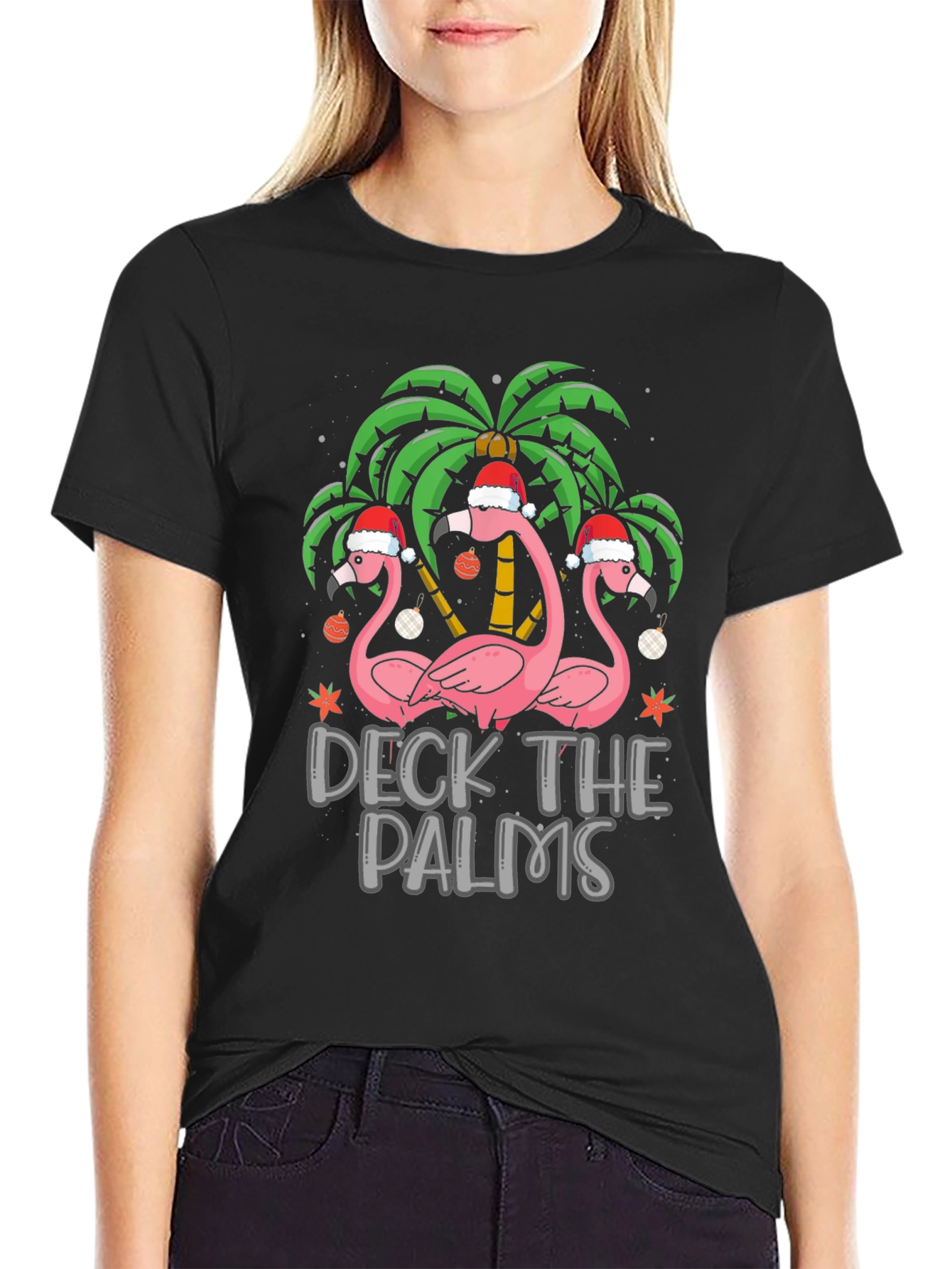 Deck the Palms Christmas Flamingo T-Shirt