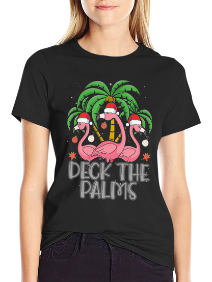 Deck the Palms Christmas Flamingo T-Shirt