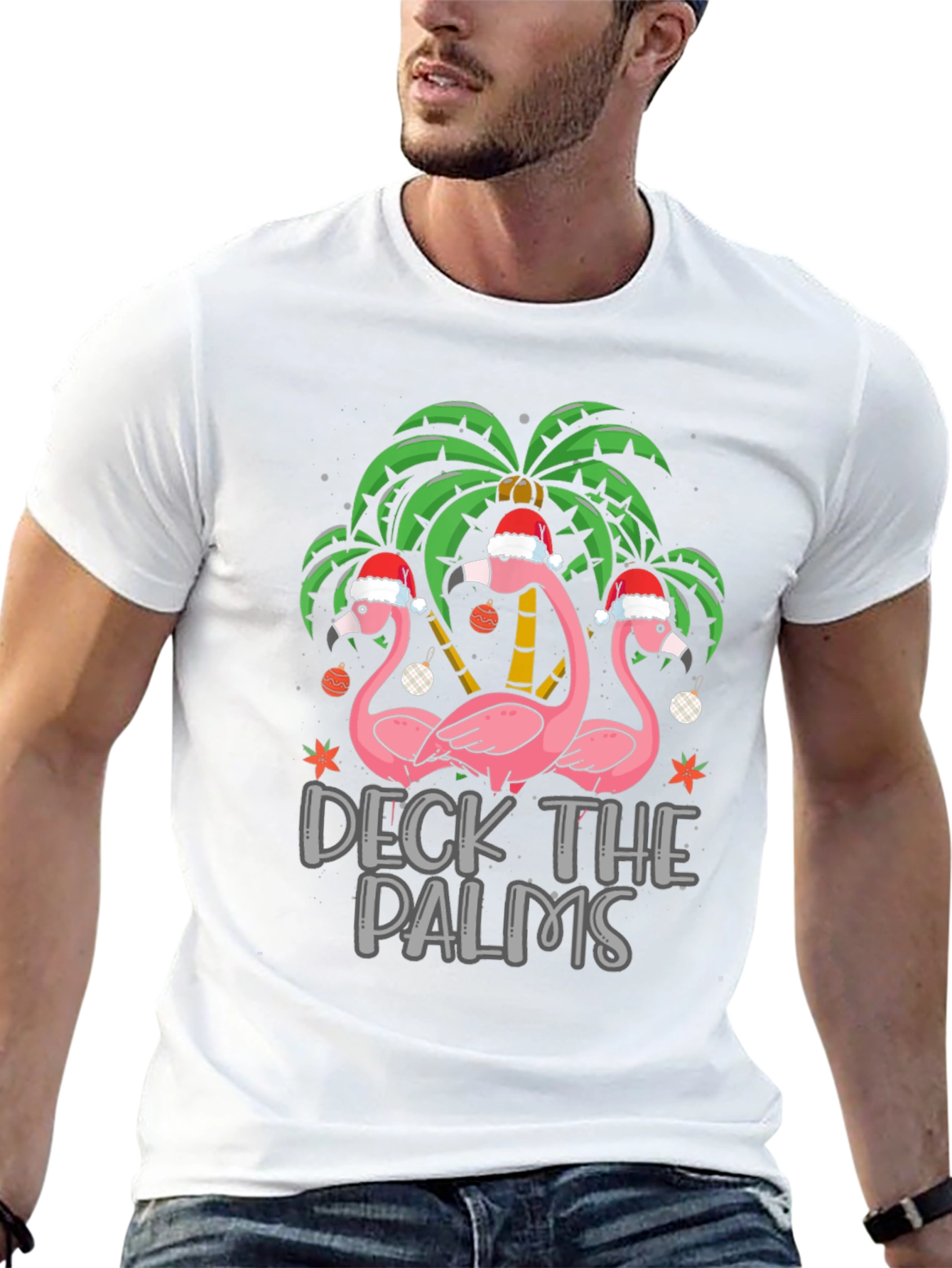 Deck the Palms Christmas Flamingo T-Shirt