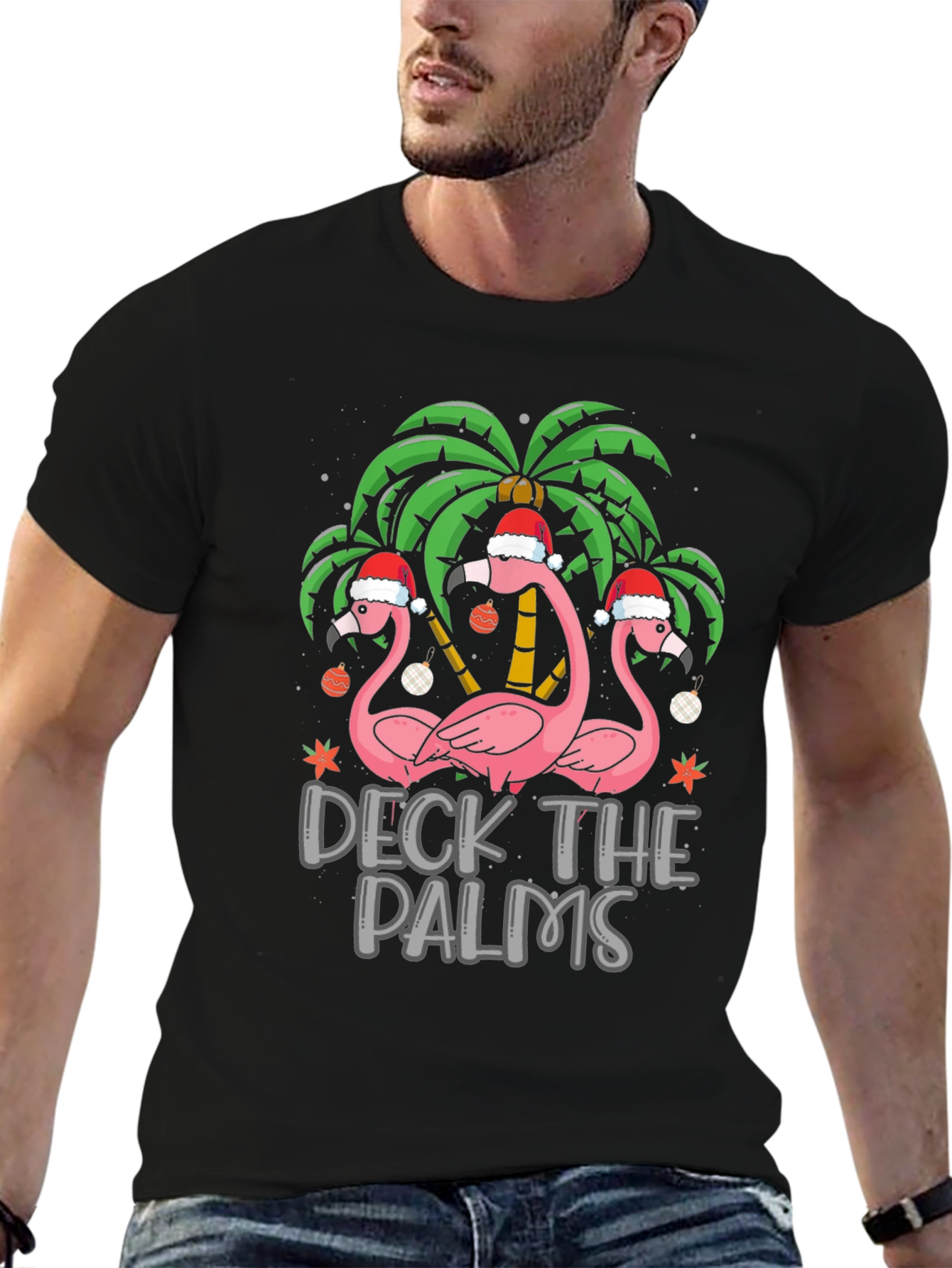 Deck the Palms Christmas Flamingo T-Shirt