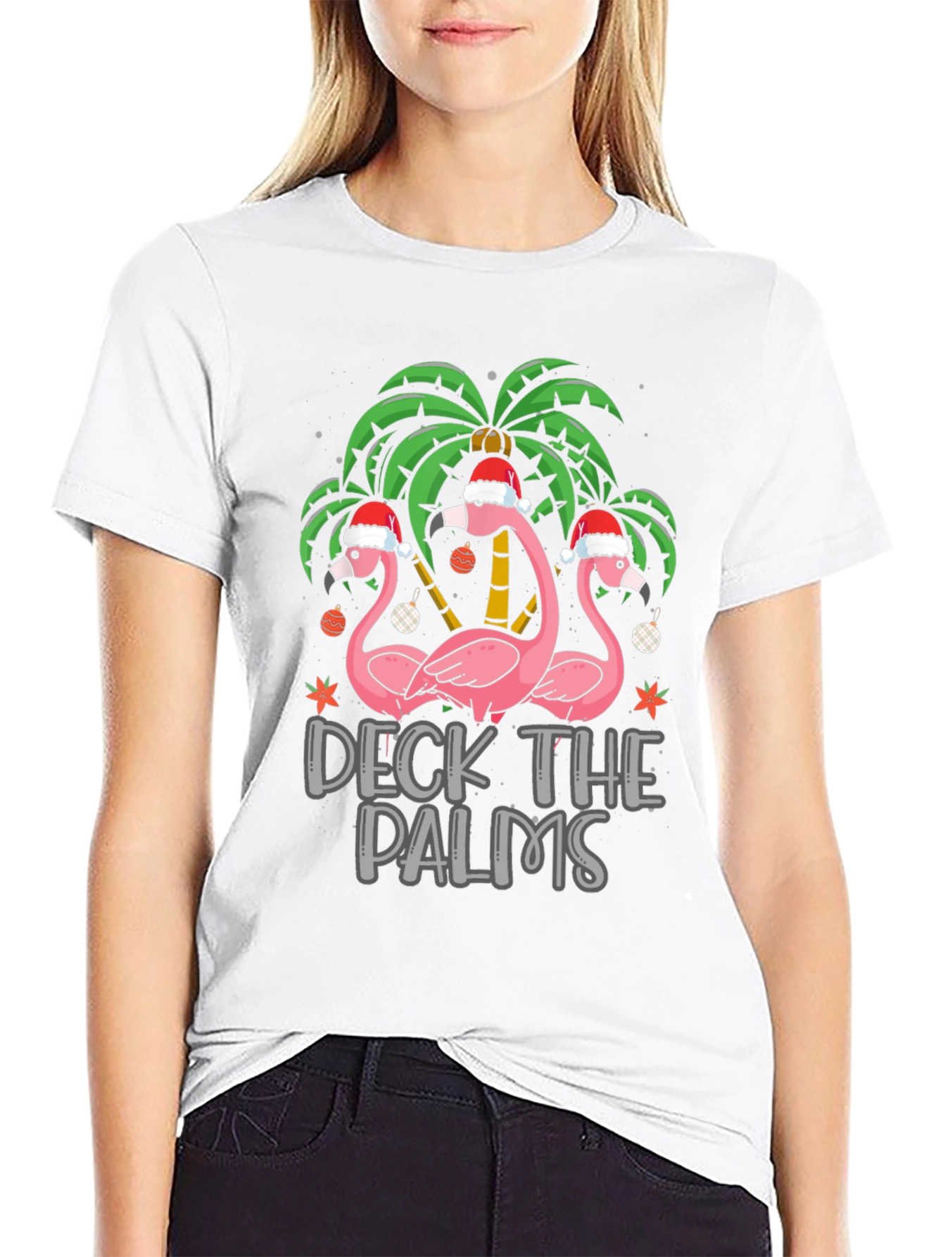 Deck the Palms Christmas Flamingo T-Shirt