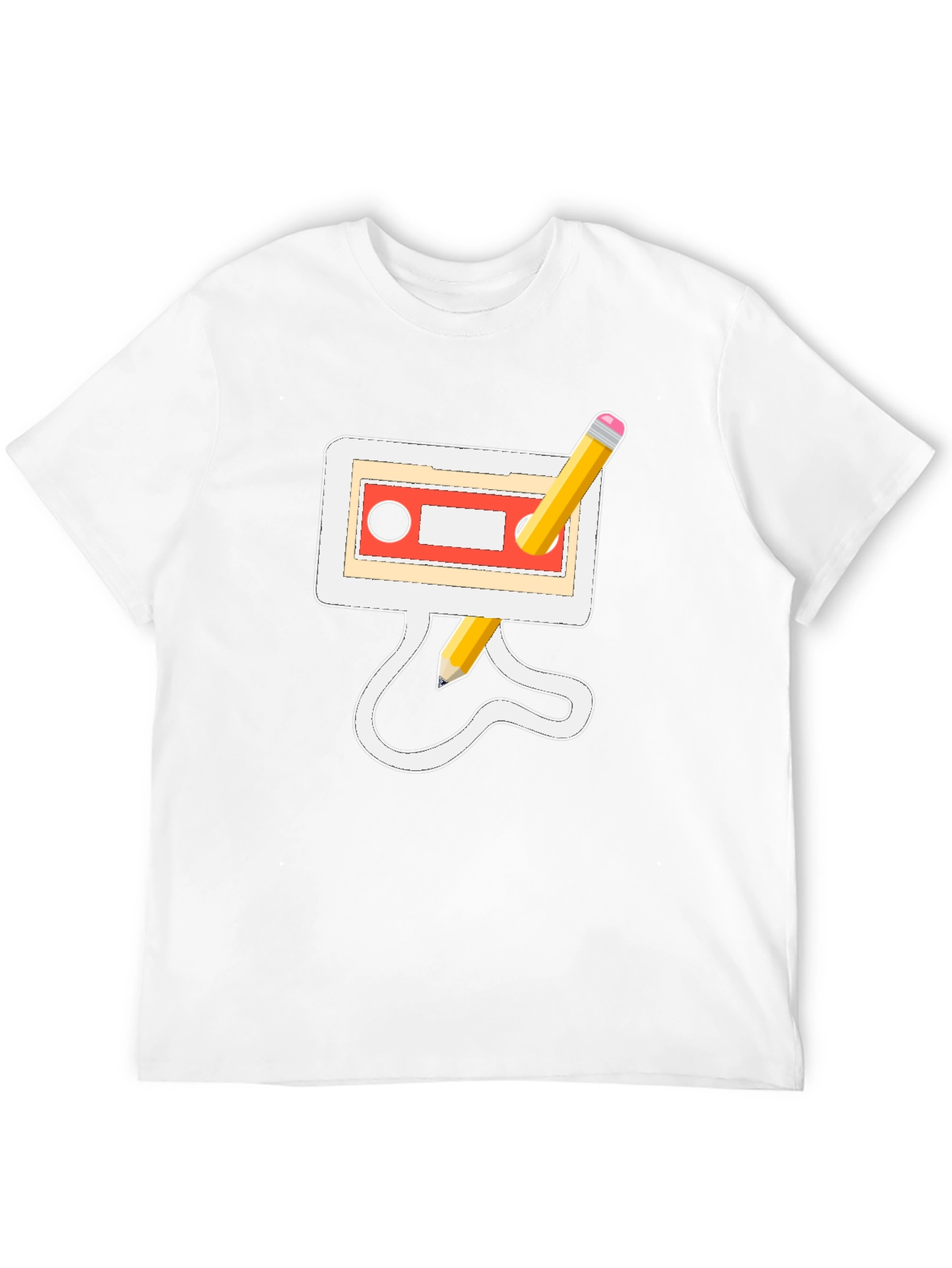 Retro Cassette & Pencil Black Graphic Tee