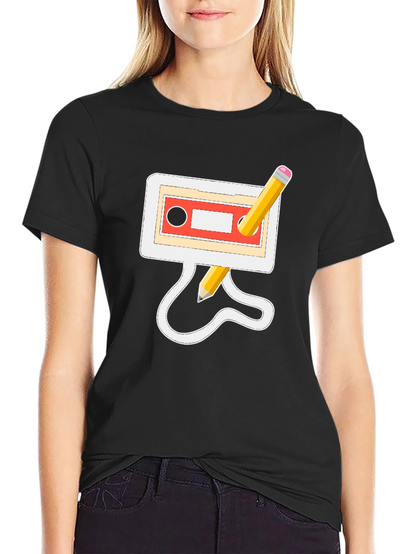 Retro Cassette & Pencil Black Graphic Tee