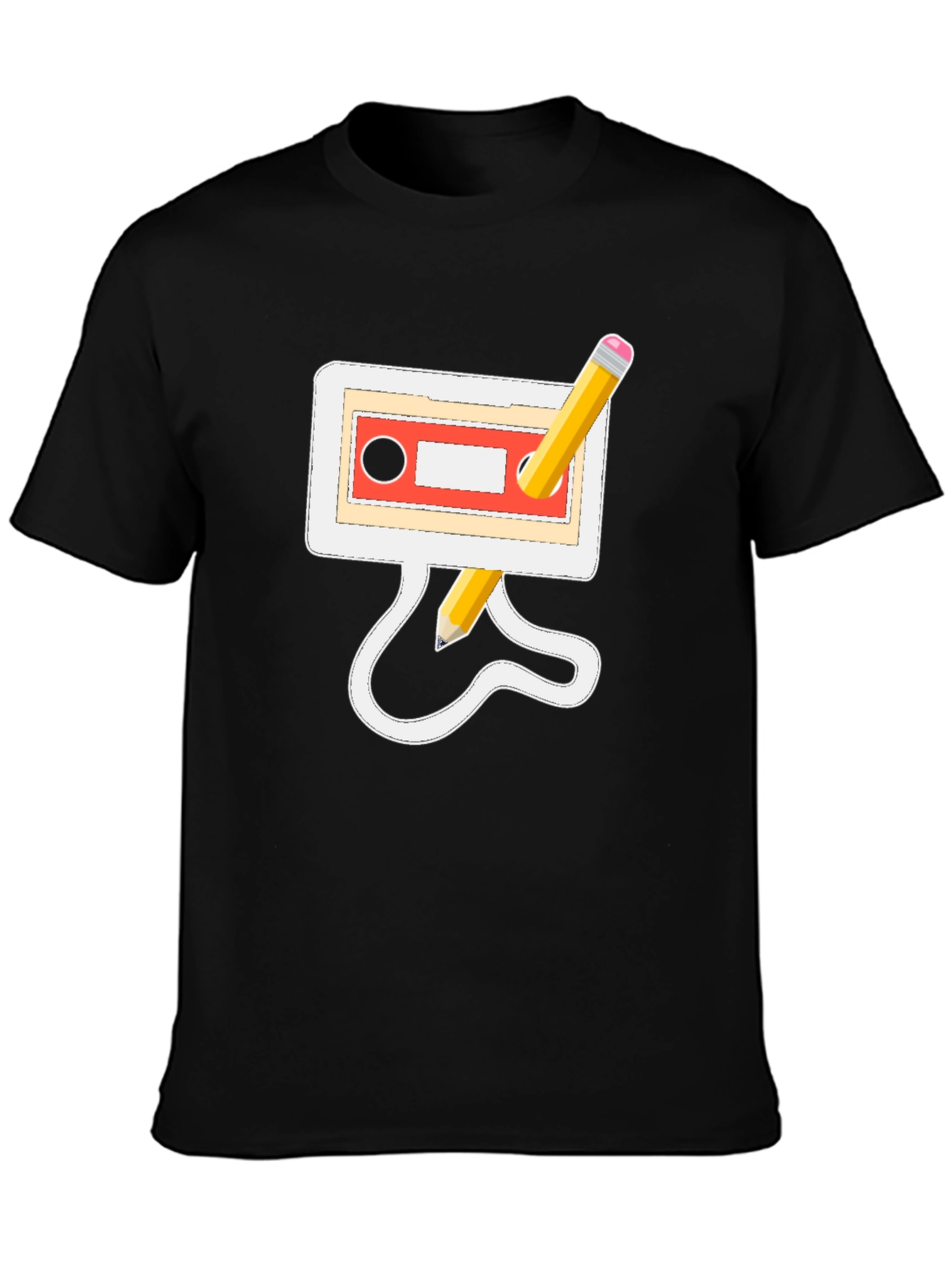Retro Cassette & Pencil Black Graphic Tee