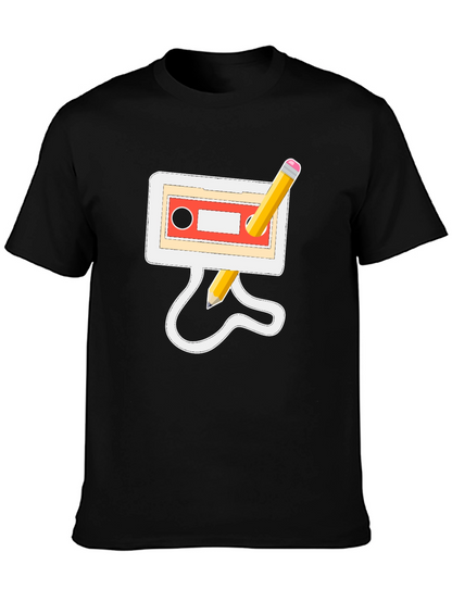 Retro Cassette & Pencil Black Graphic Tee
