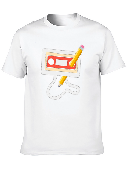 Retro Cassette & Pencil Black Graphic Tee