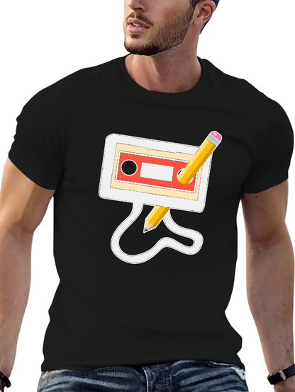 Retro Cassette & Pencil Black Graphic Tee