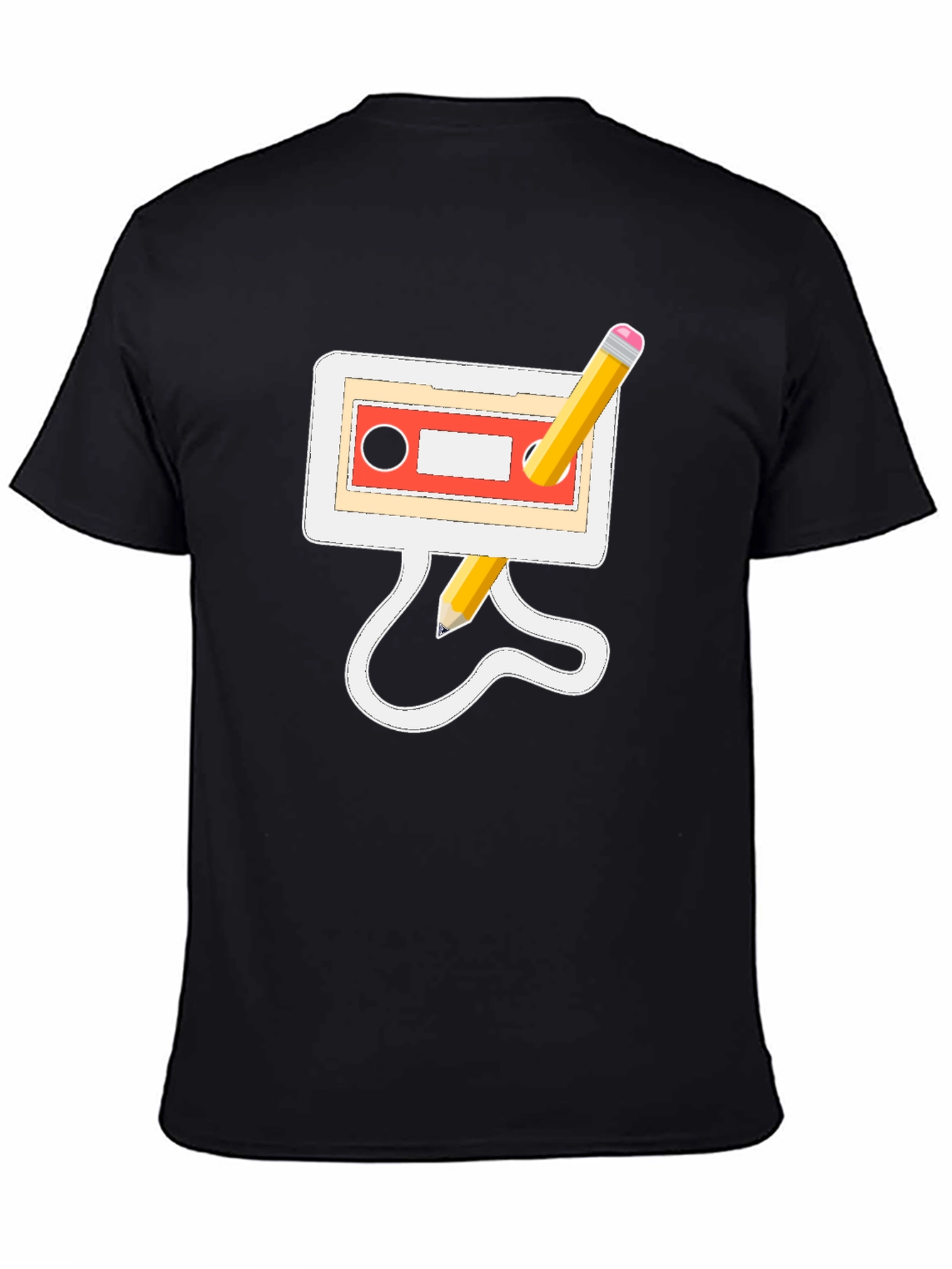 Retro Cassette & Pencil Black Graphic Tee
