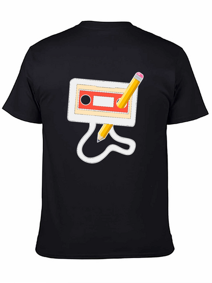 Retro Cassette & Pencil Black Graphic Tee