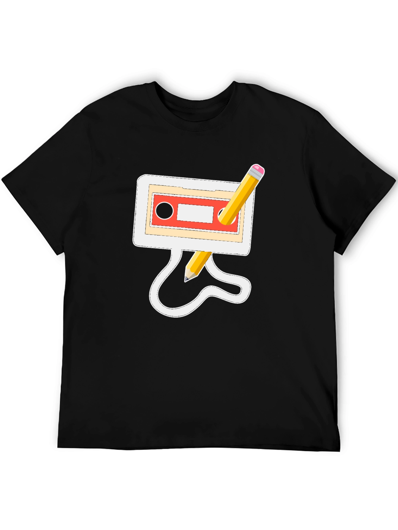 Retro Cassette & Pencil Black Graphic Tee