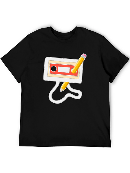 Retro Cassette & Pencil Black Graphic Tee