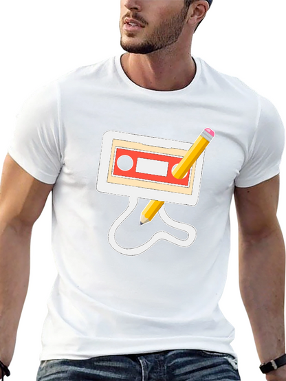 Retro Cassette & Pencil Black Graphic Tee