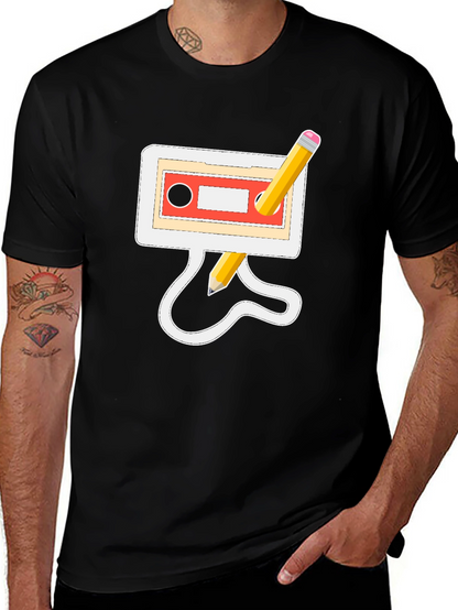 Retro Cassette & Pencil Black Graphic Tee