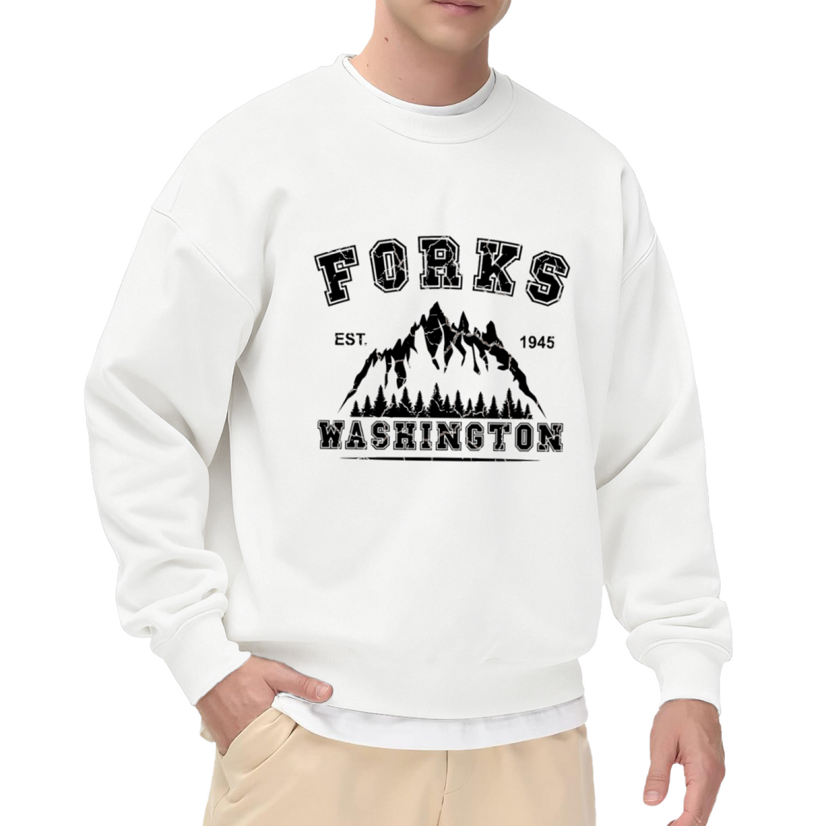 Forks Washington EST 1945 Crewneck Sweatshirt - Vintage PNW Mountain Town Pullover