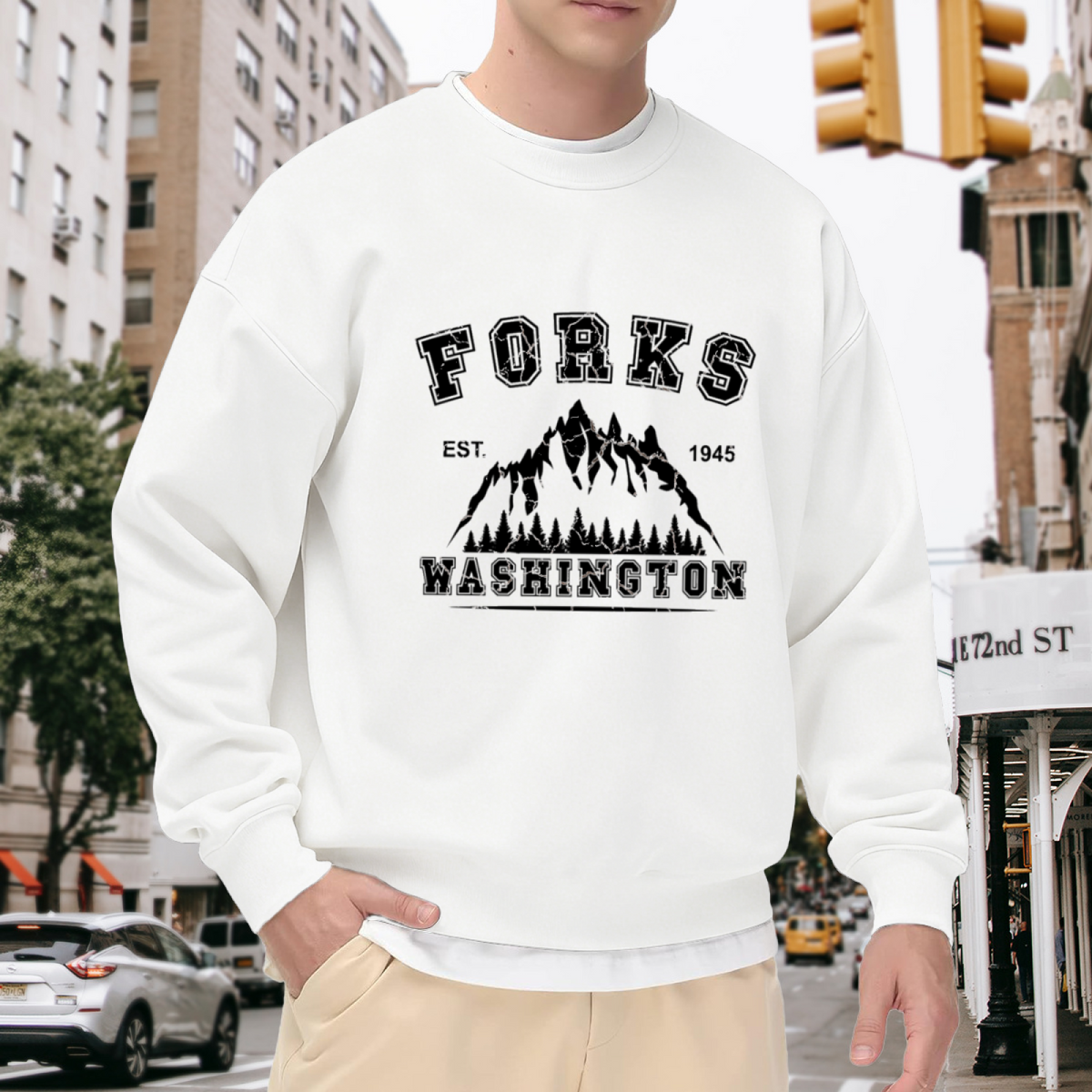 Forks Washington EST 1945 Crewneck Sweatshirt - Vintage PNW Mountain Town Pullover