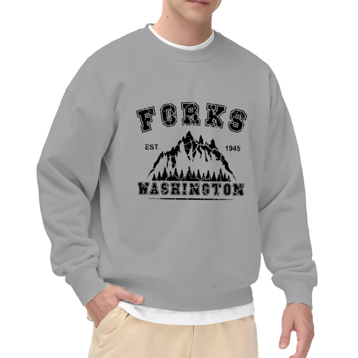 Forks Washington EST 1945 Crewneck Sweatshirt - Vintage PNW Mountain Town Pullover