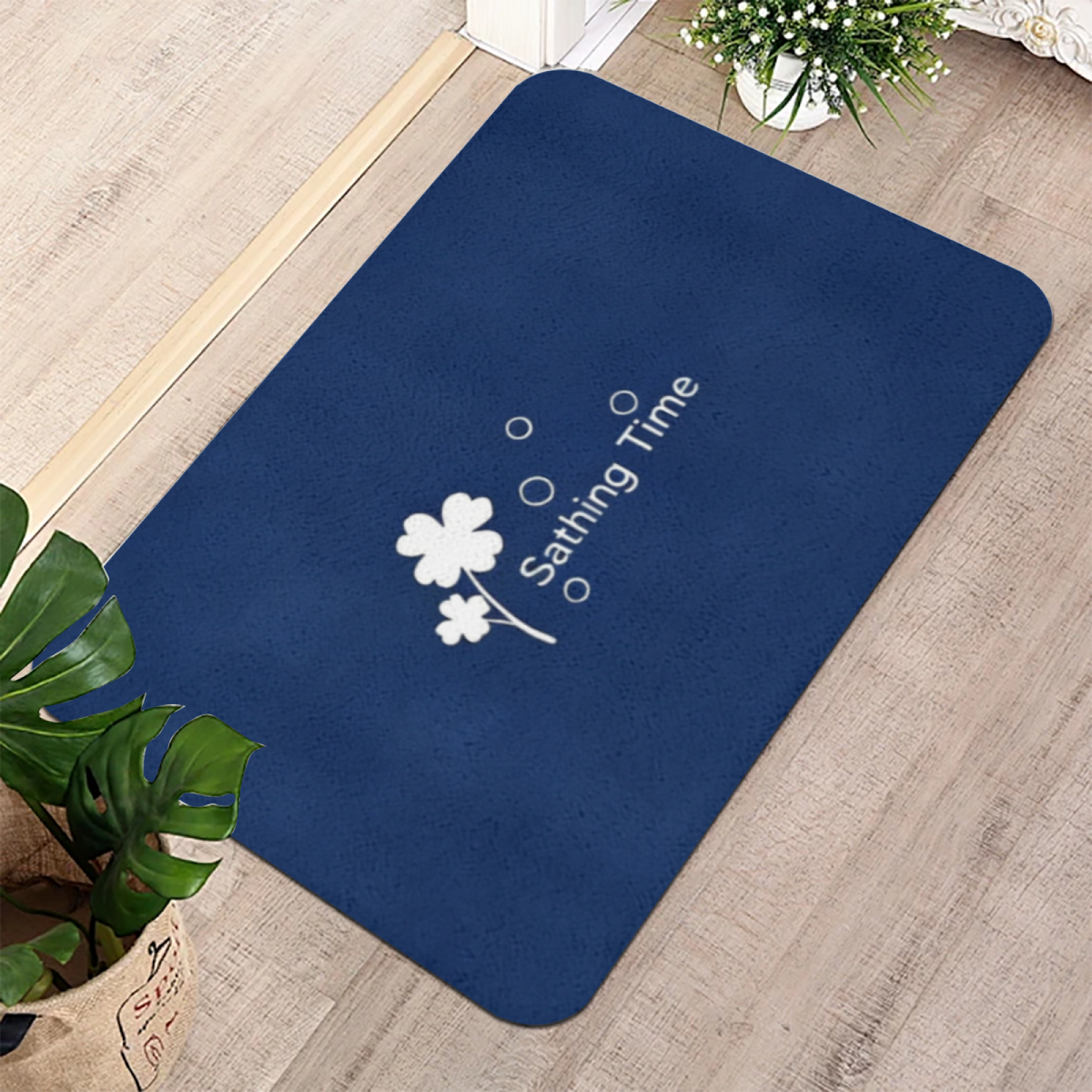 Dark Blue Clover Bath Theme£üDark Blue Clover Bath Time Print Diatomite Mat, Simple Text Design Quick?Dry Non?Slip Bathroom Mat