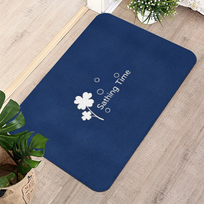 Dark Blue Clover Bath Theme£üDark Blue Clover Bath Time Print Diatomite Mat, Simple Text Design Quick?Dry Non?Slip Bathroom Mat