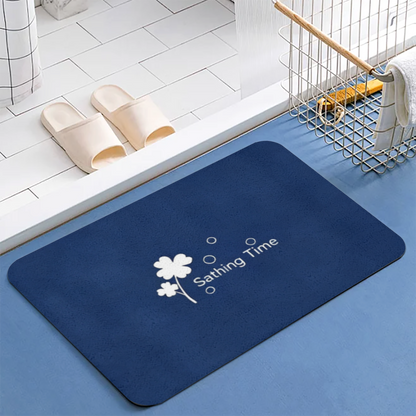 Dark Blue Clover Bath Theme£üDark Blue Clover Bath Time Print Diatomite Mat, Simple Text Design Quick?Dry Non?Slip Bathroom Mat