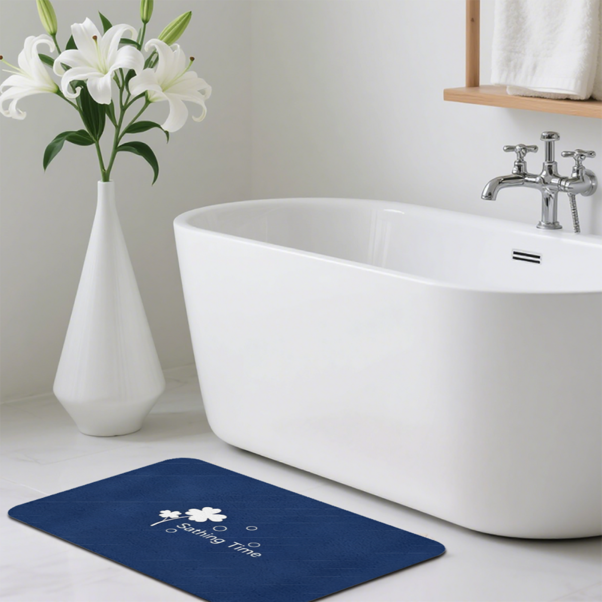 Dark Blue Clover Bath Theme£üDark Blue Clover Bath Time Print Diatomite Mat, Simple Text Design Quick?Dry Non?Slip Bathroom Mat