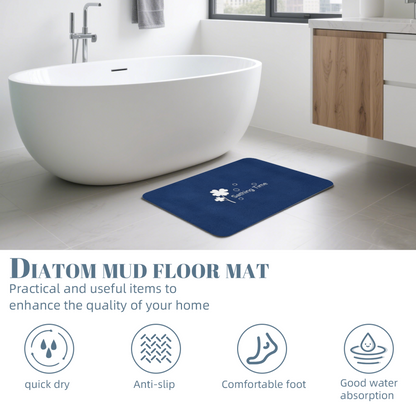 Dark Blue Clover Bath Theme£üDark Blue Clover Bath Time Print Diatomite Mat, Simple Text Design Quick?Dry Non?Slip Bathroom Mat