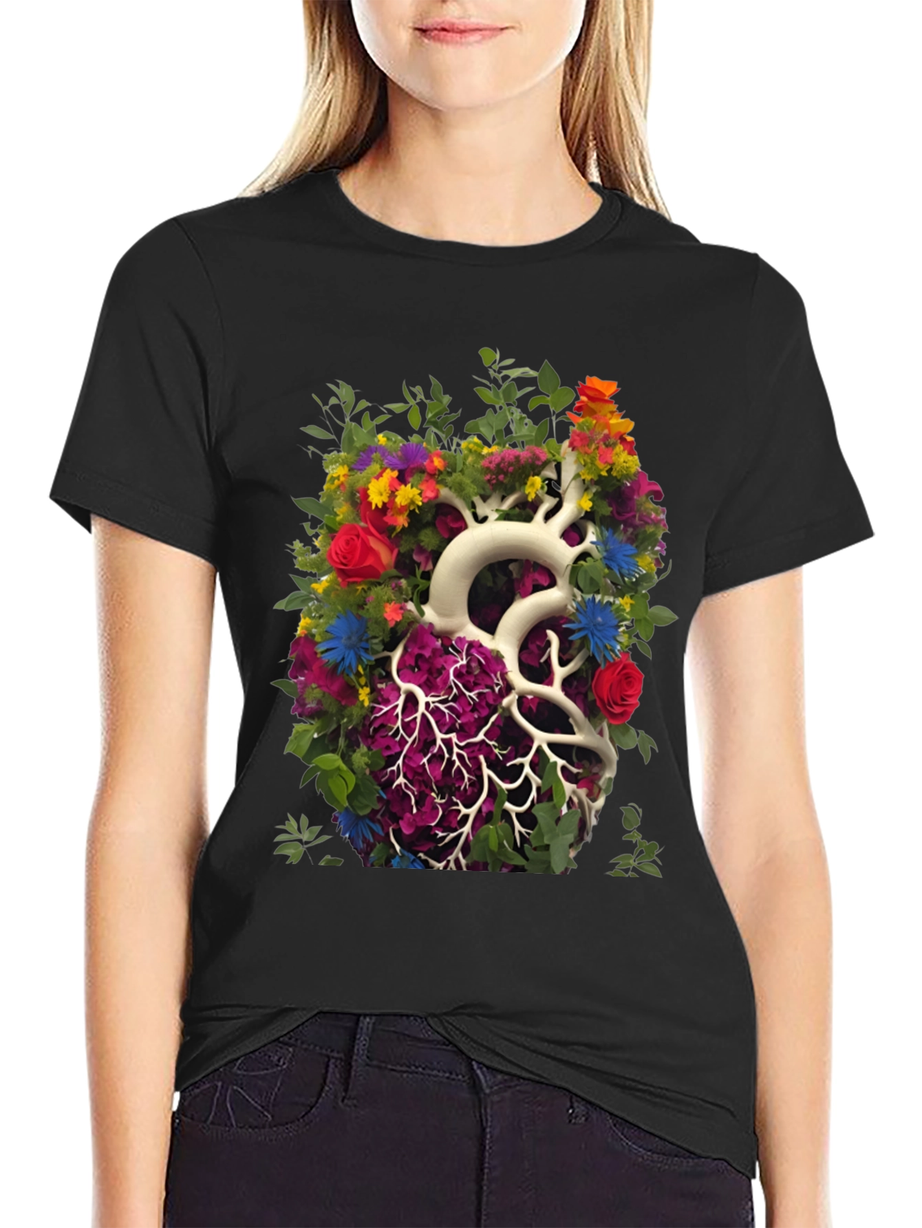 Floral Heart Anatomy T-Shirt - Unique Graphic Tee