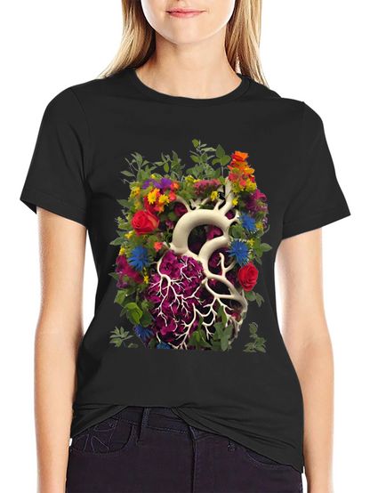 Floral Heart Anatomy T-Shirt - Unique Graphic Tee