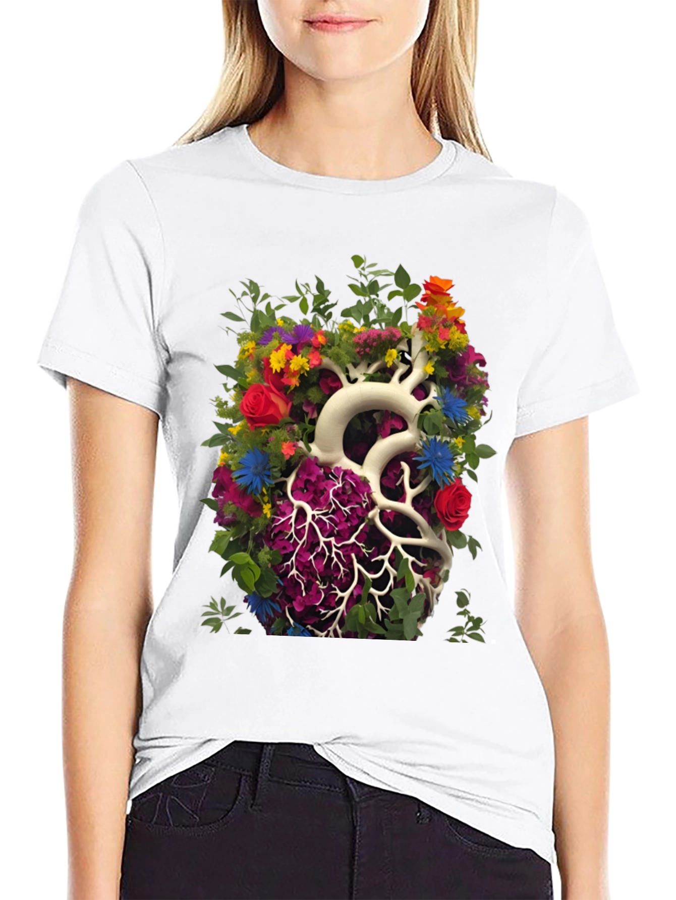 Floral Heart Anatomy T-Shirt - Unique Graphic Tee