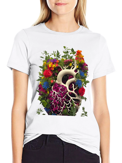 Floral Heart Anatomy T-Shirt - Unique Graphic Tee