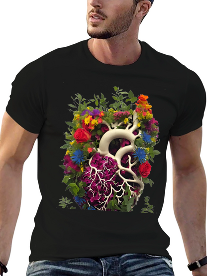 Floral Heart Anatomy T-Shirt - Unique Graphic Tee