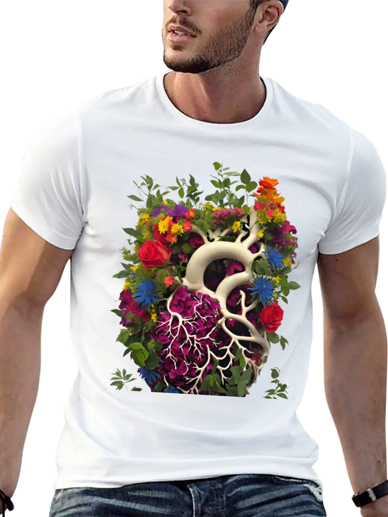 Floral Heart Anatomy T-Shirt - Unique Graphic Tee