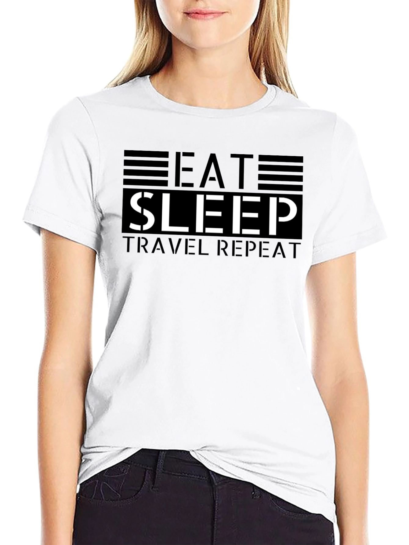 Eat Sleep Travel Repeat Black Graphic Tee