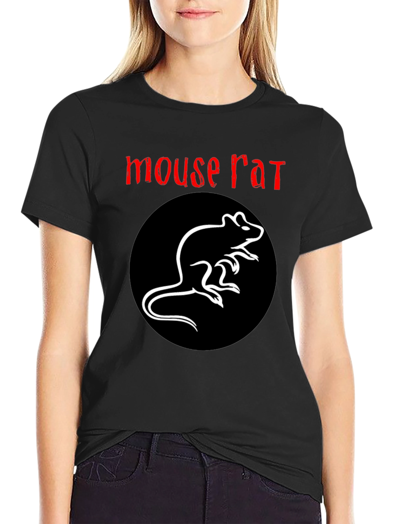 Mouse Rat Graphic Tee - Black Cotton T-Shirt