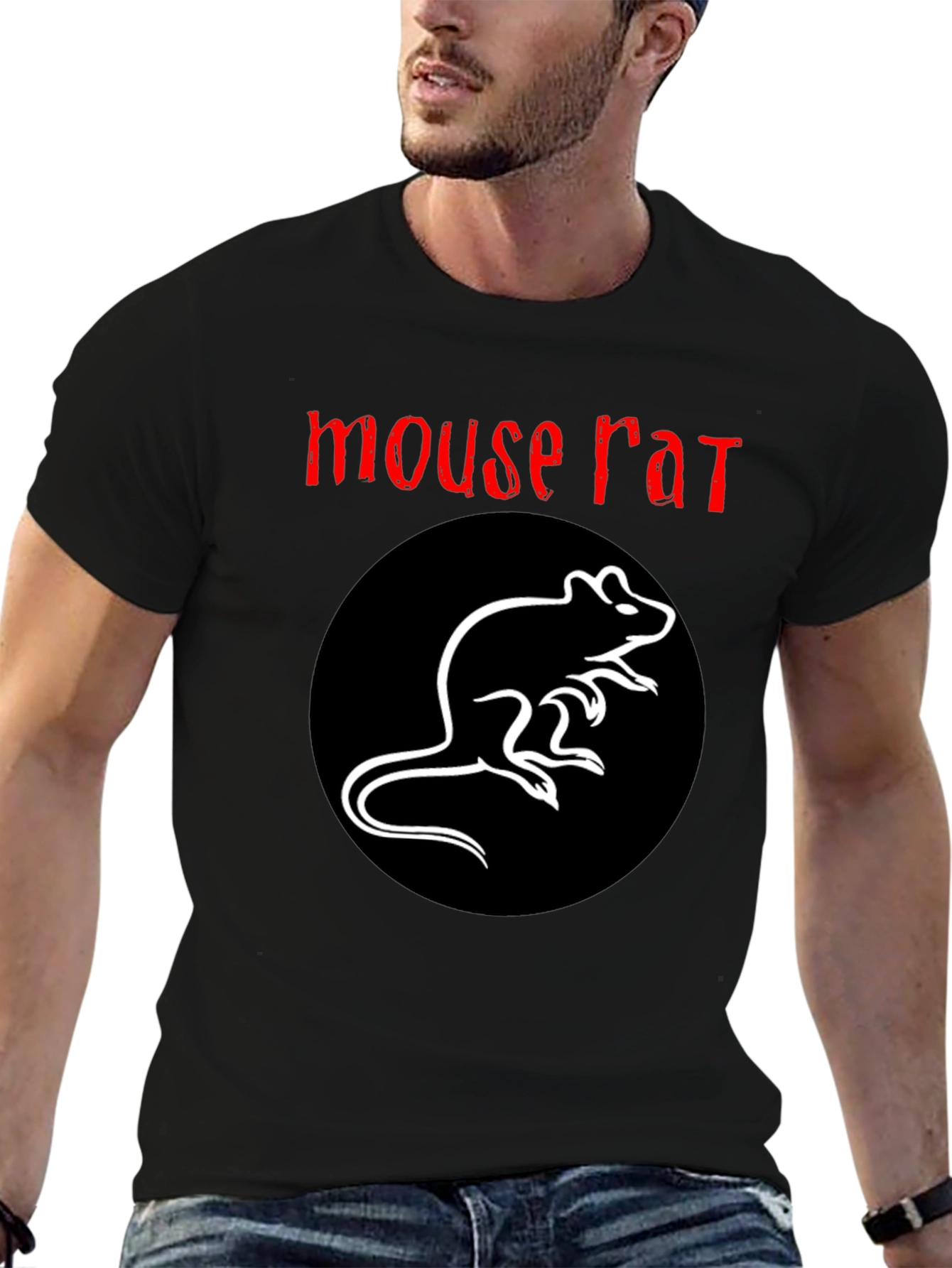 Mouse Rat Graphic Tee - Black Cotton T-Shirt