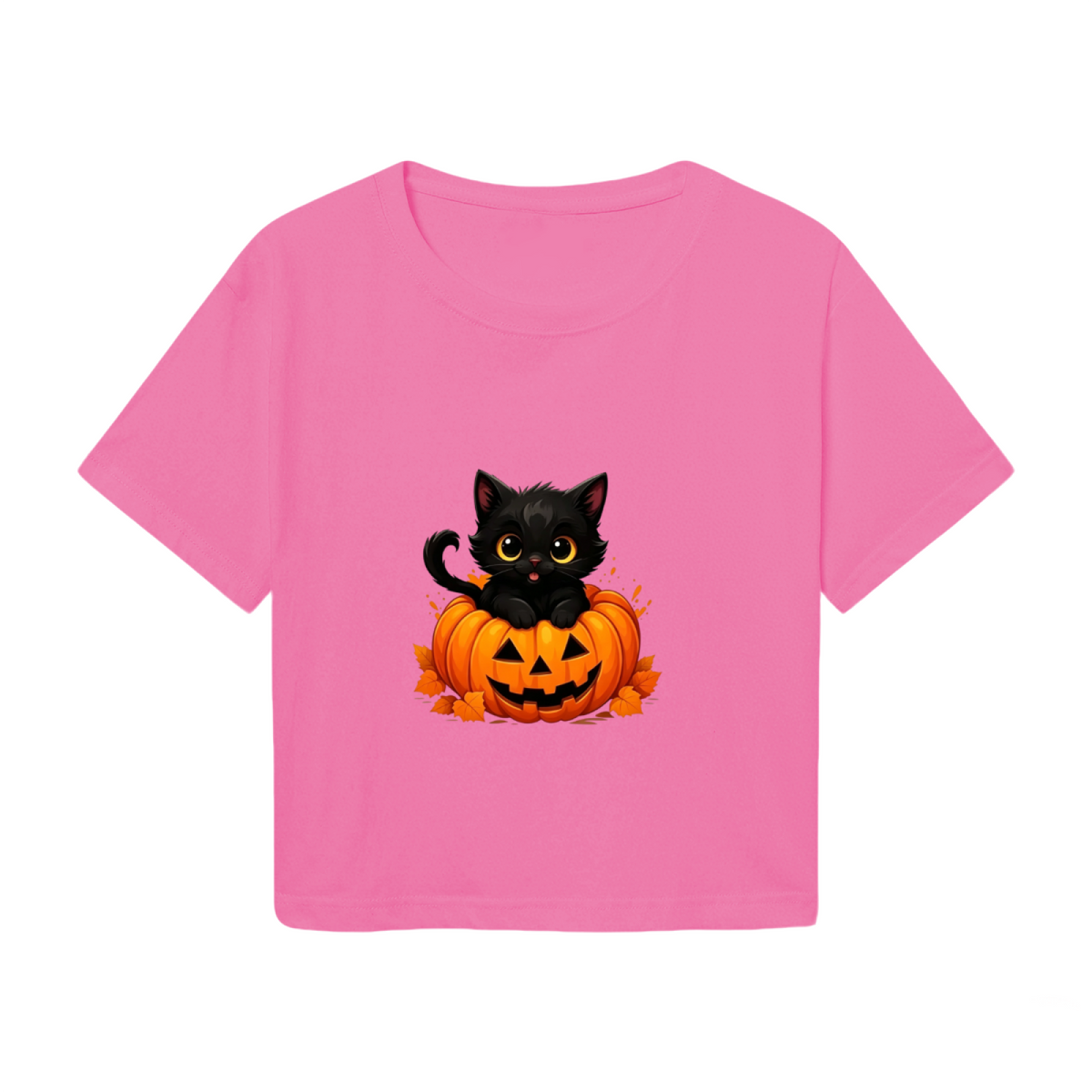 Cute Black Cat Inside Jack?O?Lantern Pumpkin Halloween Crop Top