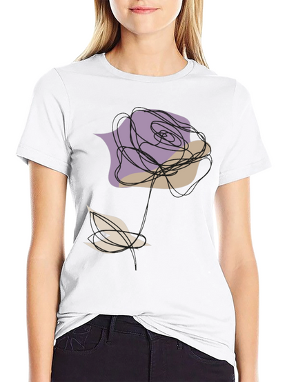 Abstract Rose and Bird Black Graphic Tee