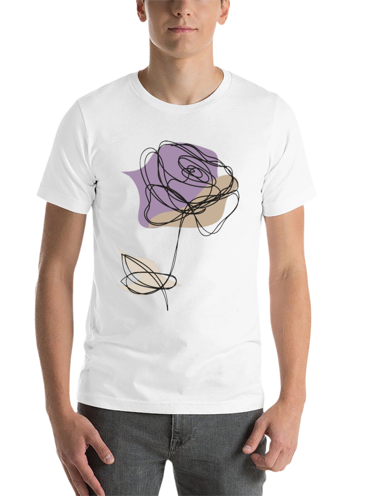 Abstract Rose and Bird Black Graphic Tee