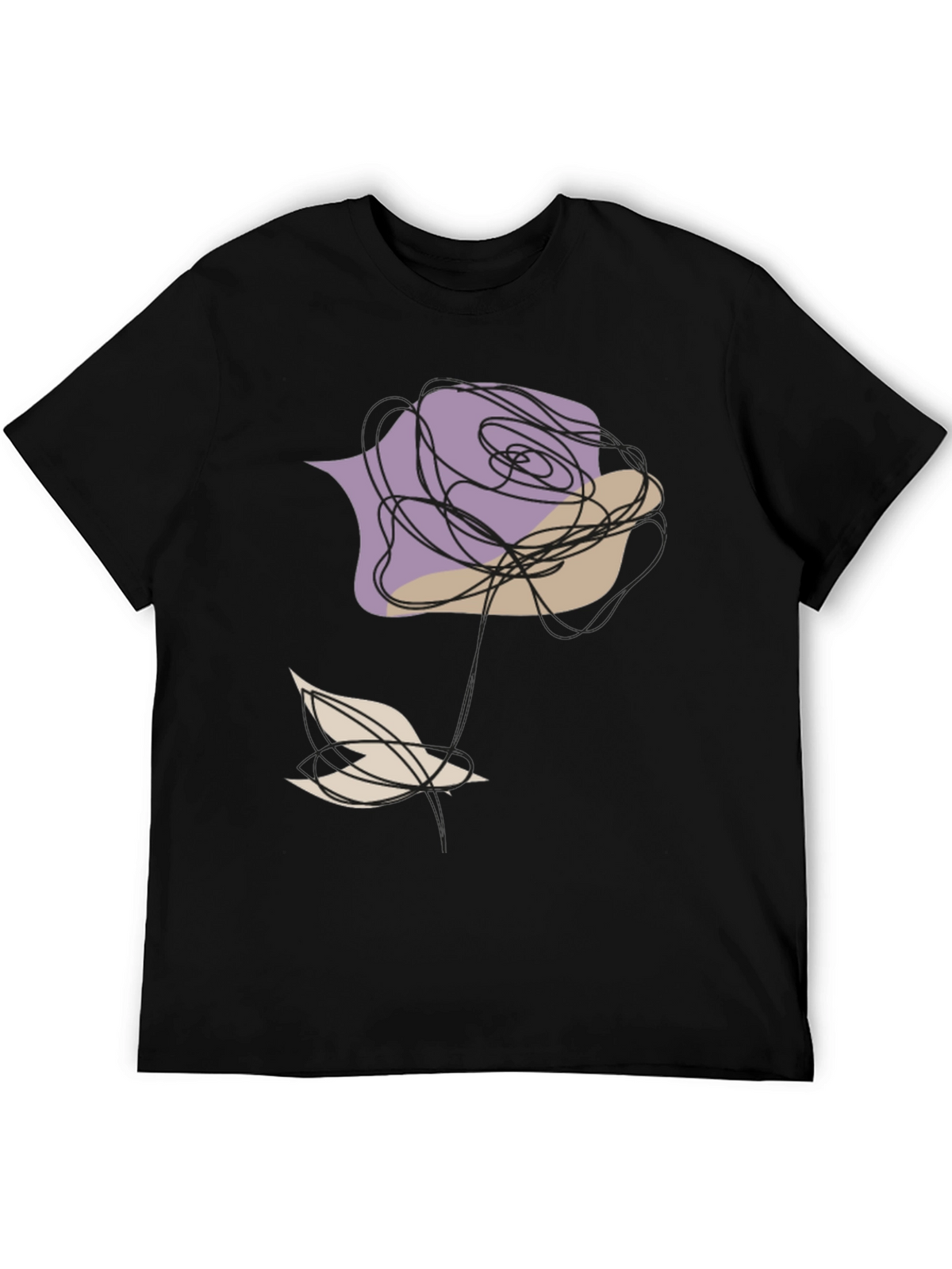 Abstract Rose and Bird Black Graphic Tee
