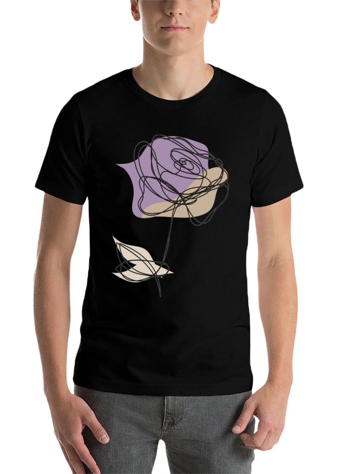 Abstract Rose and Bird Black Graphic Tee