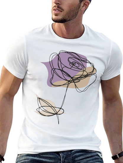 Abstract Rose and Bird Black Graphic Tee