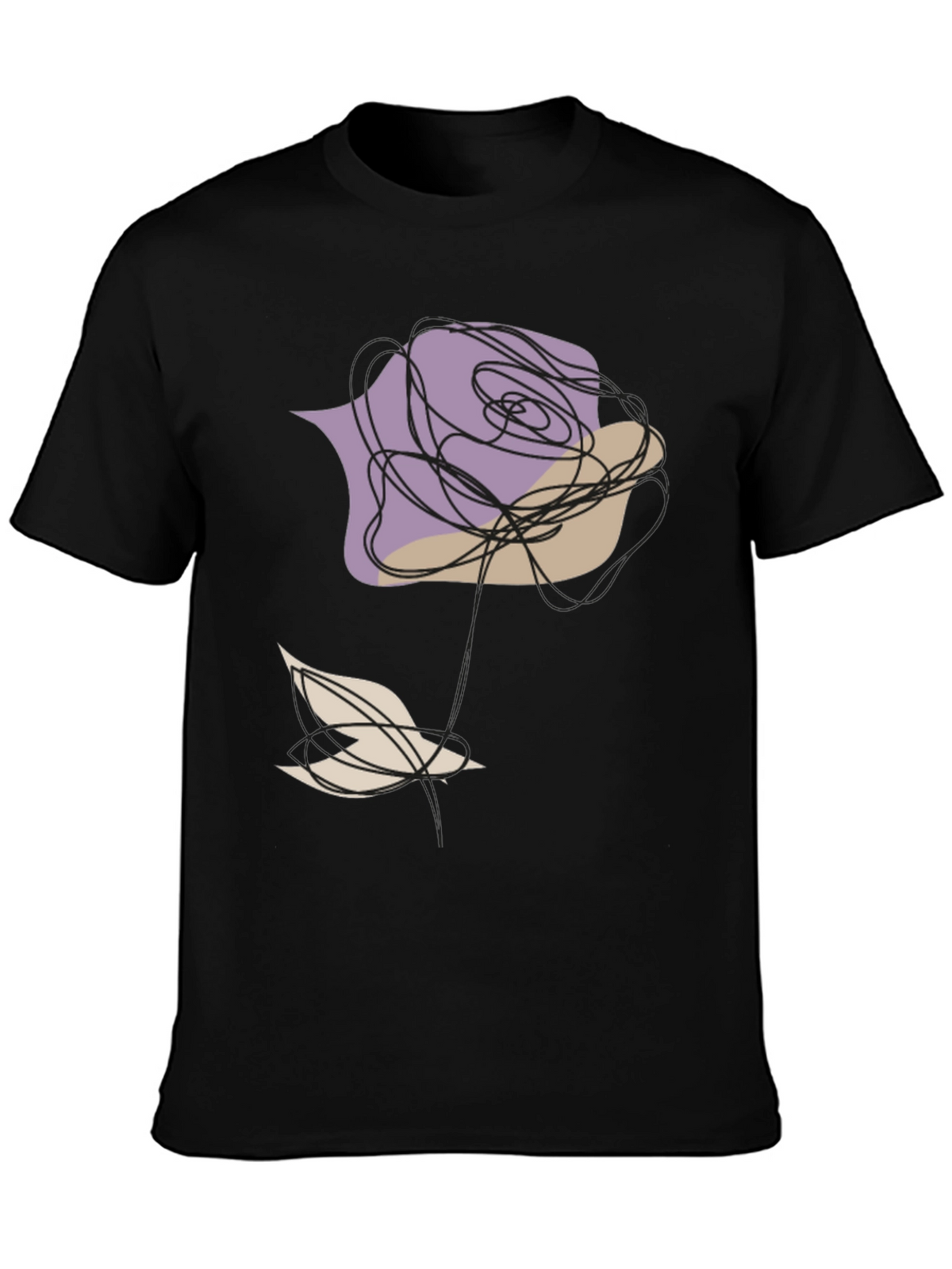 Abstract Rose and Bird Black Graphic Tee
