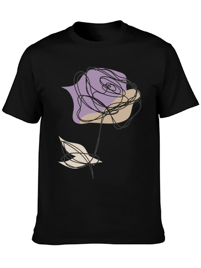 Abstract Rose and Bird Black Graphic Tee