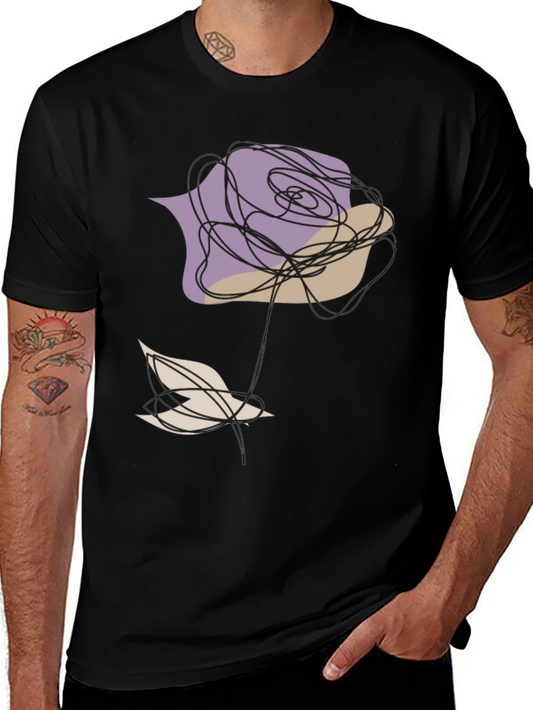 Abstract Rose and Bird Black Graphic Tee