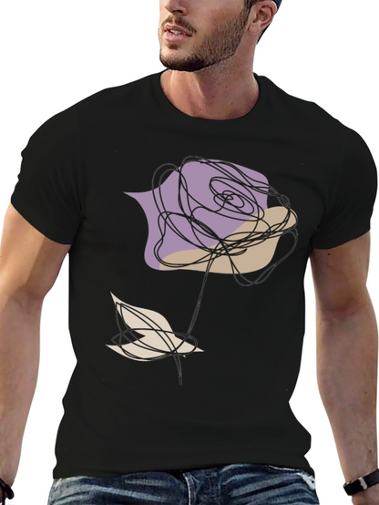 Abstract Rose and Bird Black Graphic Tee