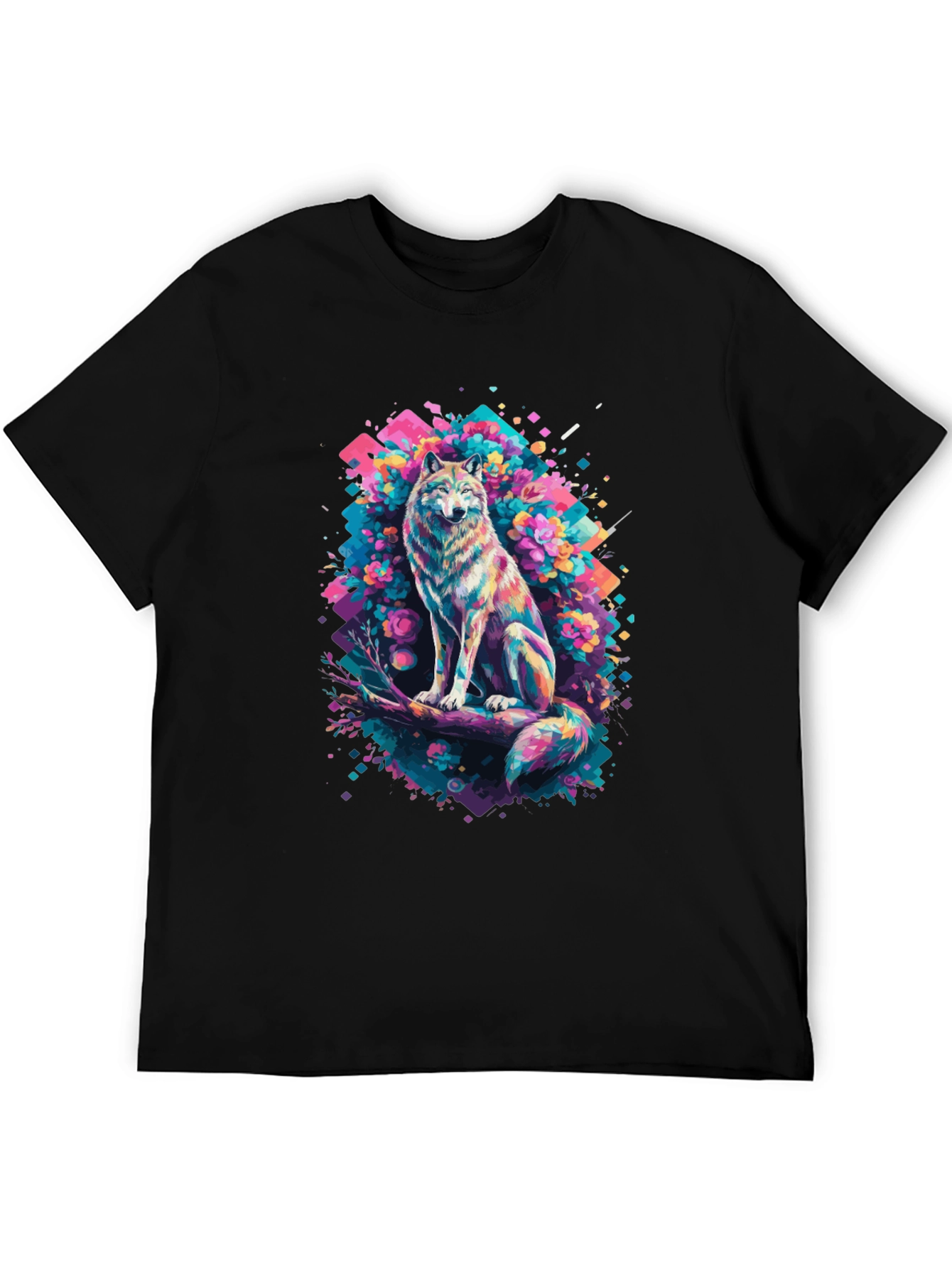 Vibrant Wolf Graphic Tee - Unique Art Print