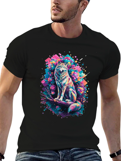 Vibrant Wolf Graphic Tee - Unique Art Print