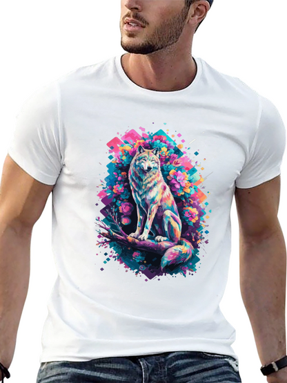 Vibrant Wolf Graphic Tee - Unique Art Print