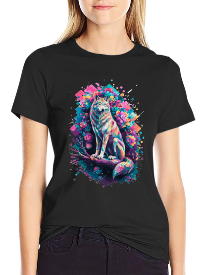 Vibrant Wolf Graphic Tee - Unique Art Print