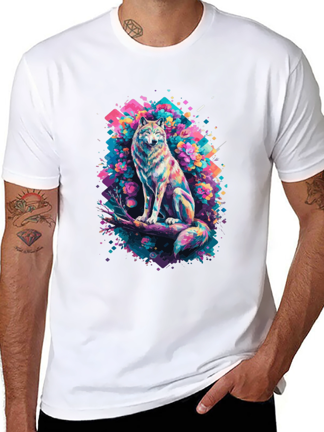 Vibrant Wolf Graphic Tee - Unique Art Print
