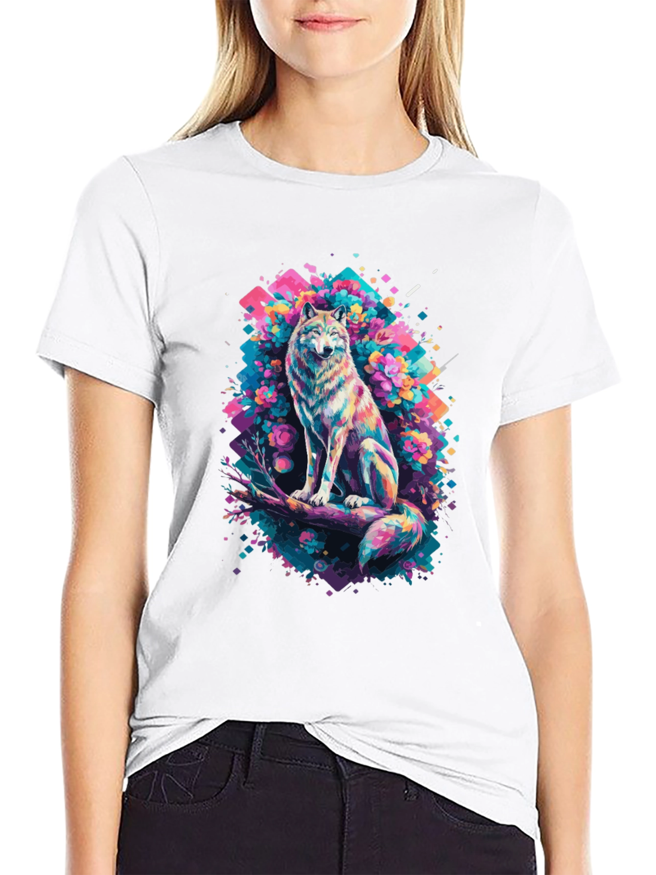 Vibrant Wolf Graphic Tee - Unique Art Print